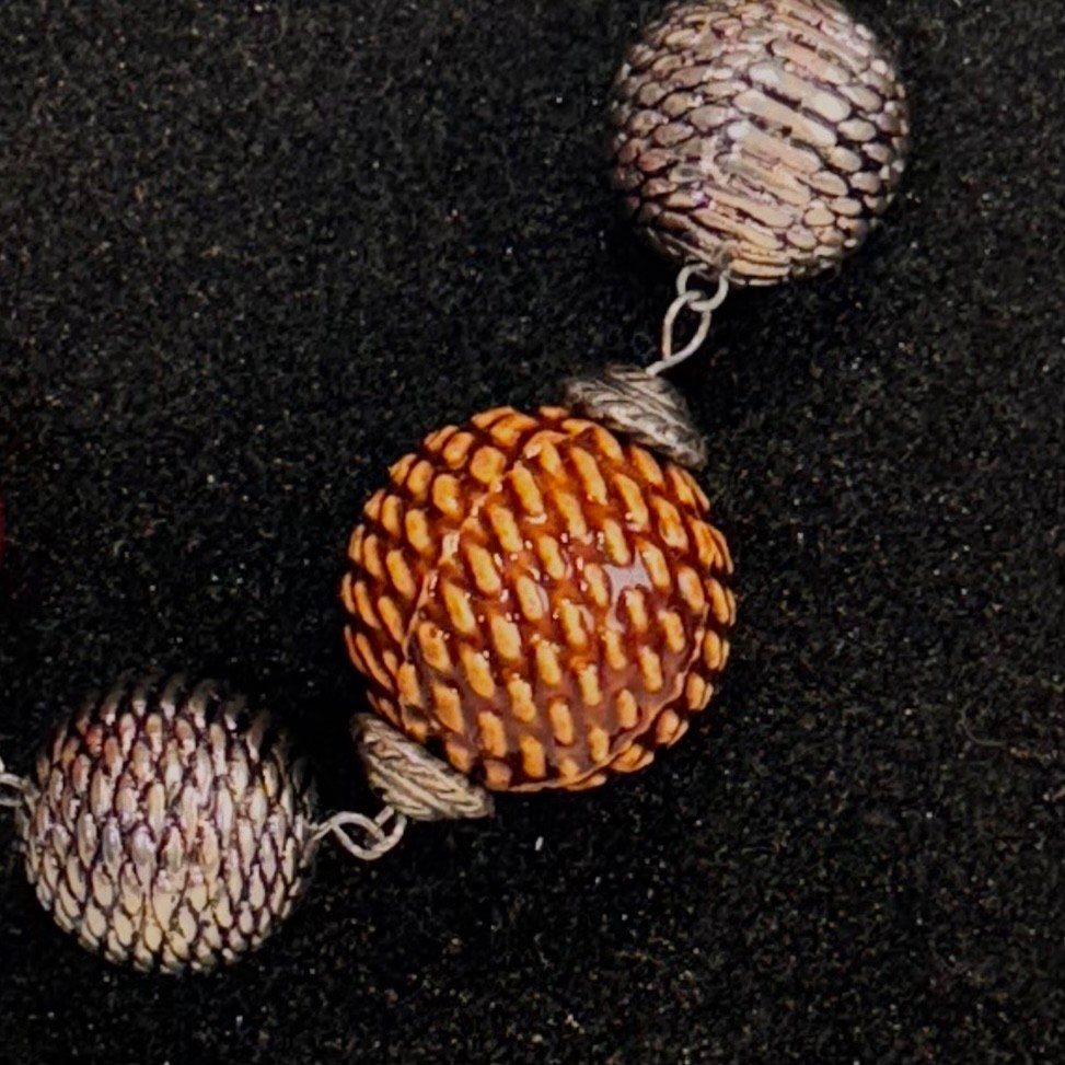 NECKLACE multicolor acrylic ceramic bead silvertone metal yarn ball beads chunky