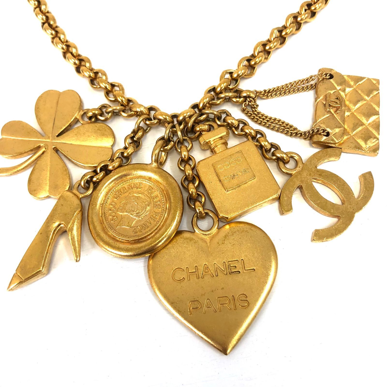CHANEL Icon Charm Coco Mark Quilted Bag Heart Gold Plated Women’s 50cm Chain