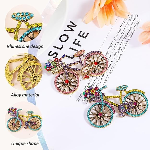 2Pcs Rhinestone Bicycle Brooch, Crystal Creative Bicycles Jewelry Classic Vin…