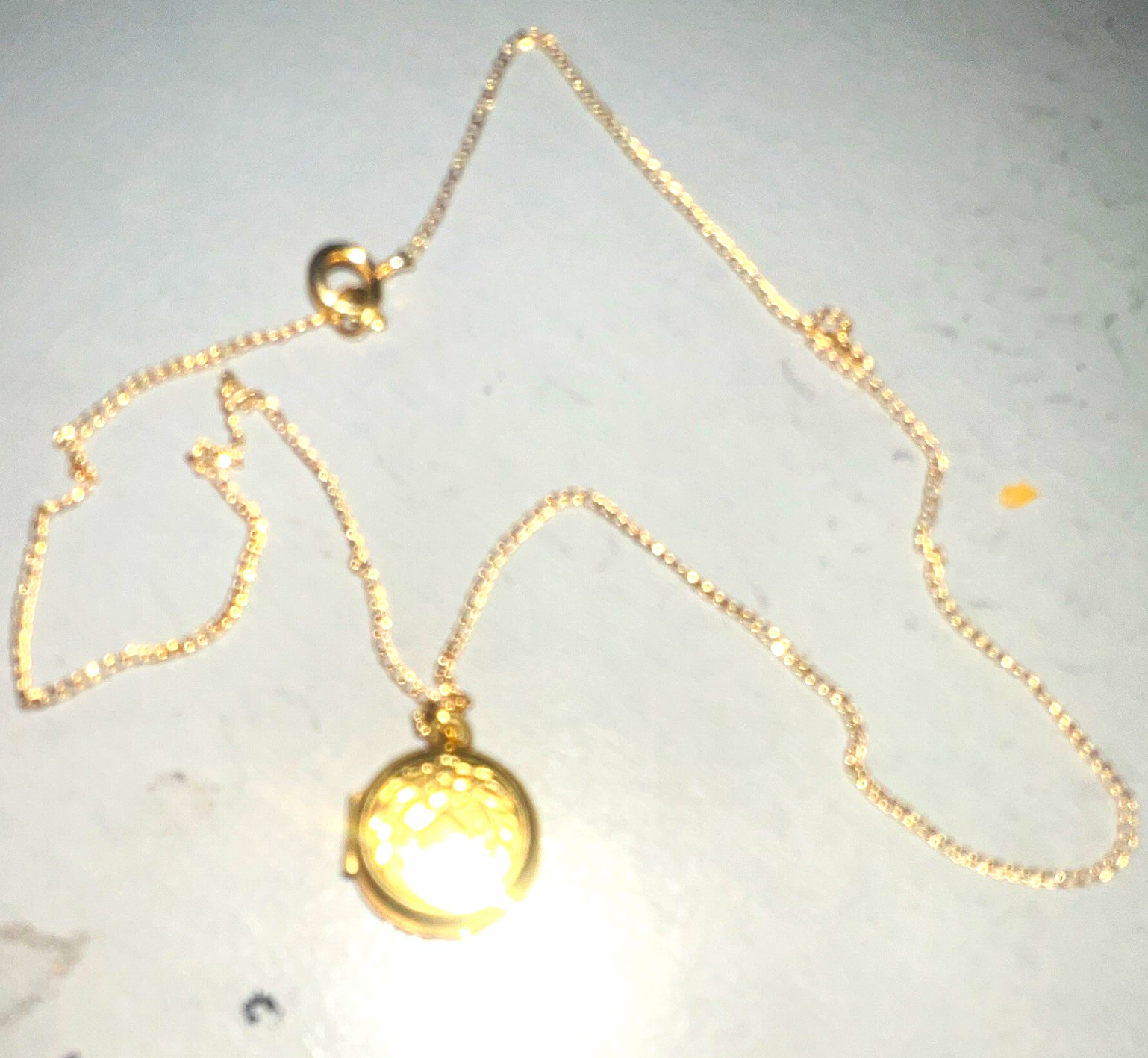 Gold Tone Round Floral Locket Pendant Cable Chain Necklace, Lobster Clasp