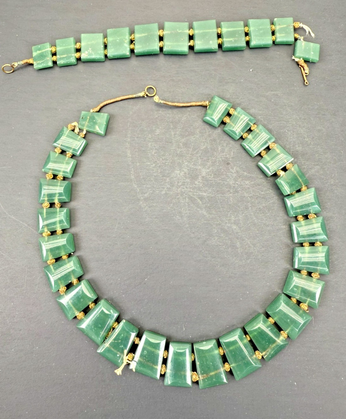 Aventurine Necklace & Bracelet Vintage Hand Knotted Art Deco Green FOR REPAIR