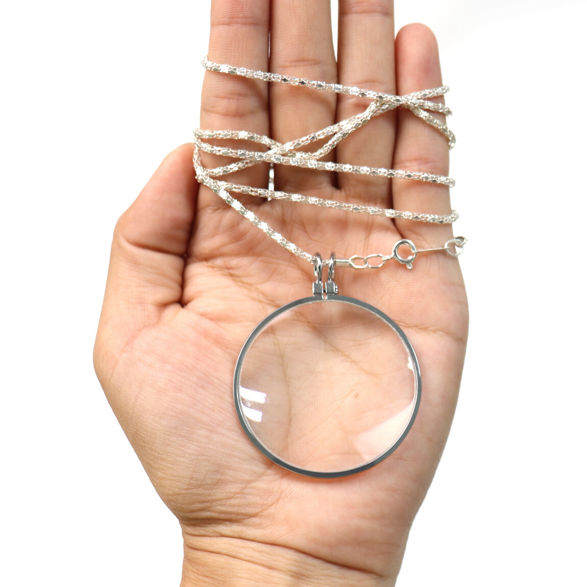 5x Magnifier Jewelry Lens Pendant Loupe Chain Monocle Necklace Magnifying Glass