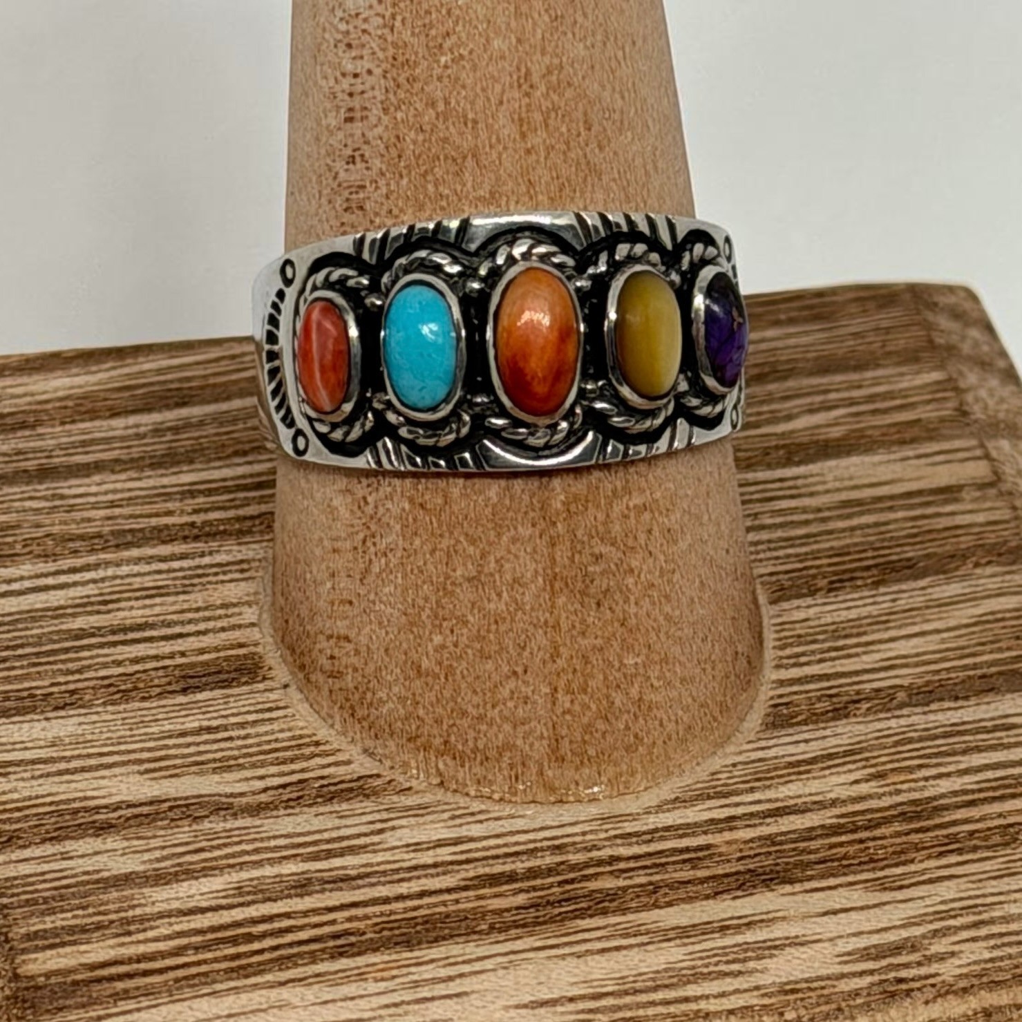 Vintage 925 Sterling Silver Multi Stone Ring Size 11 Philippines Turquoise Coral