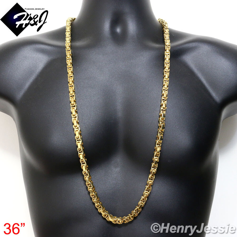 18″-40″MEN Stainless Steel WIDE 8mm Gold Plated Byzantine Box Chain Necklace*T