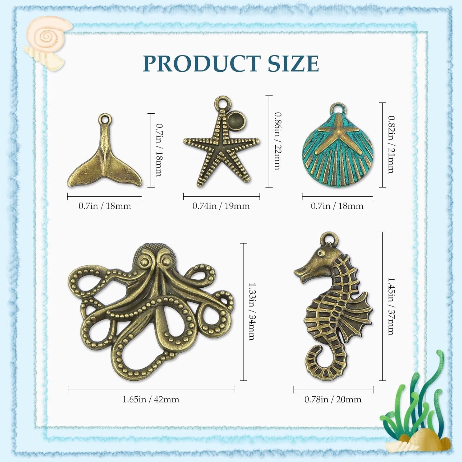 Assorted Ocean-Themed Bronze Charms – 100g for Custom Jewelry Creations