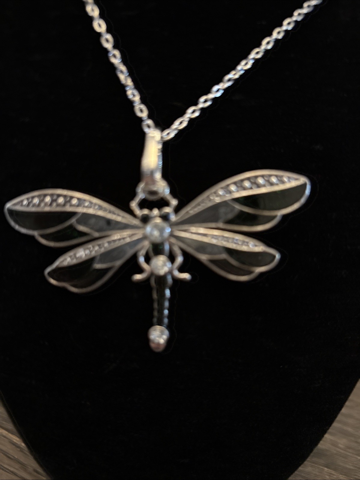 Black And Gray Butterfly Pendant Necklace Silver Tone
