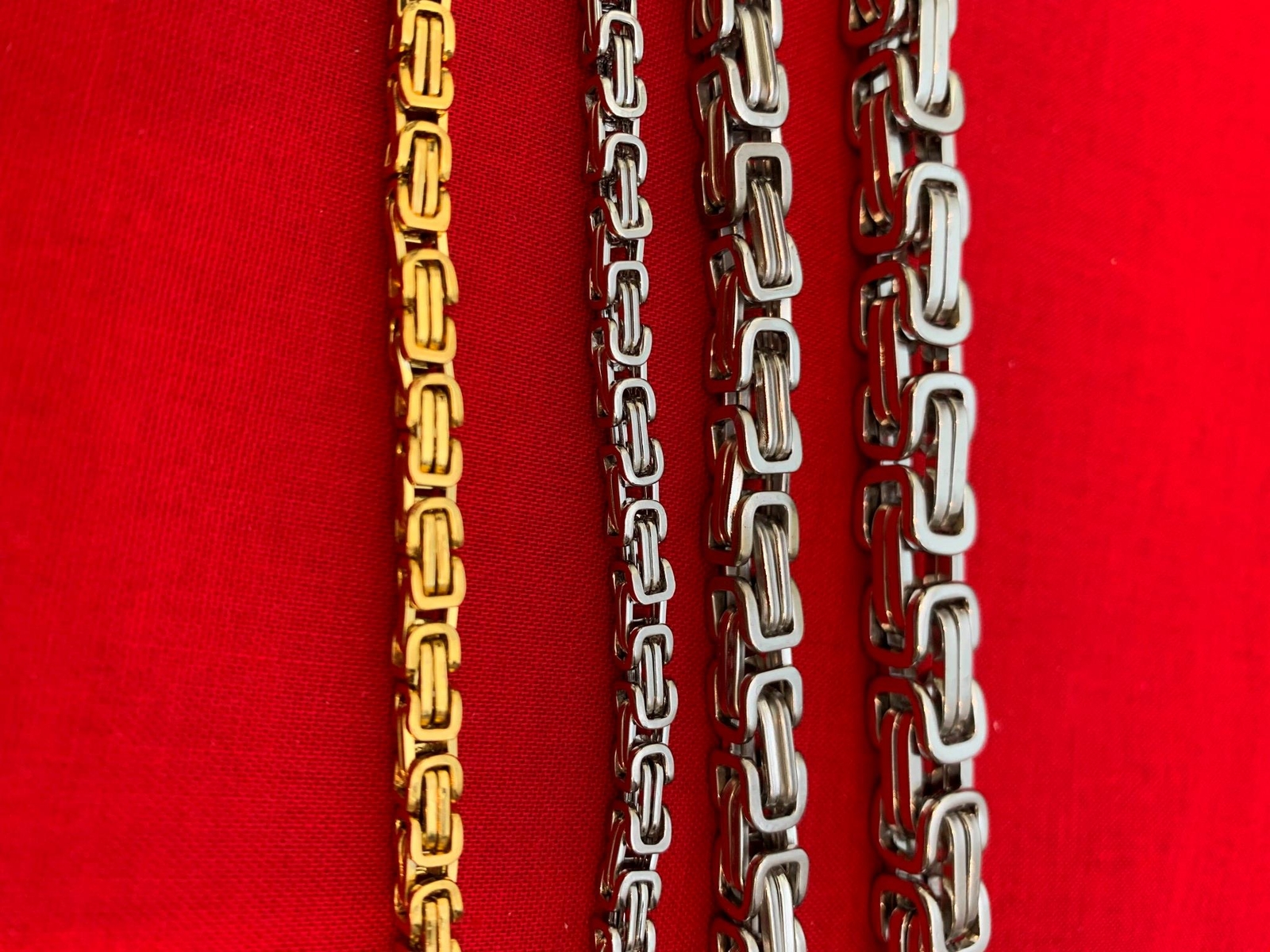 7″-40″ STAINLESS STEEL SILVER/ GOLD 4MM ,6MM, 8MM BYZANTINE TURKISH BOX NECKLACE