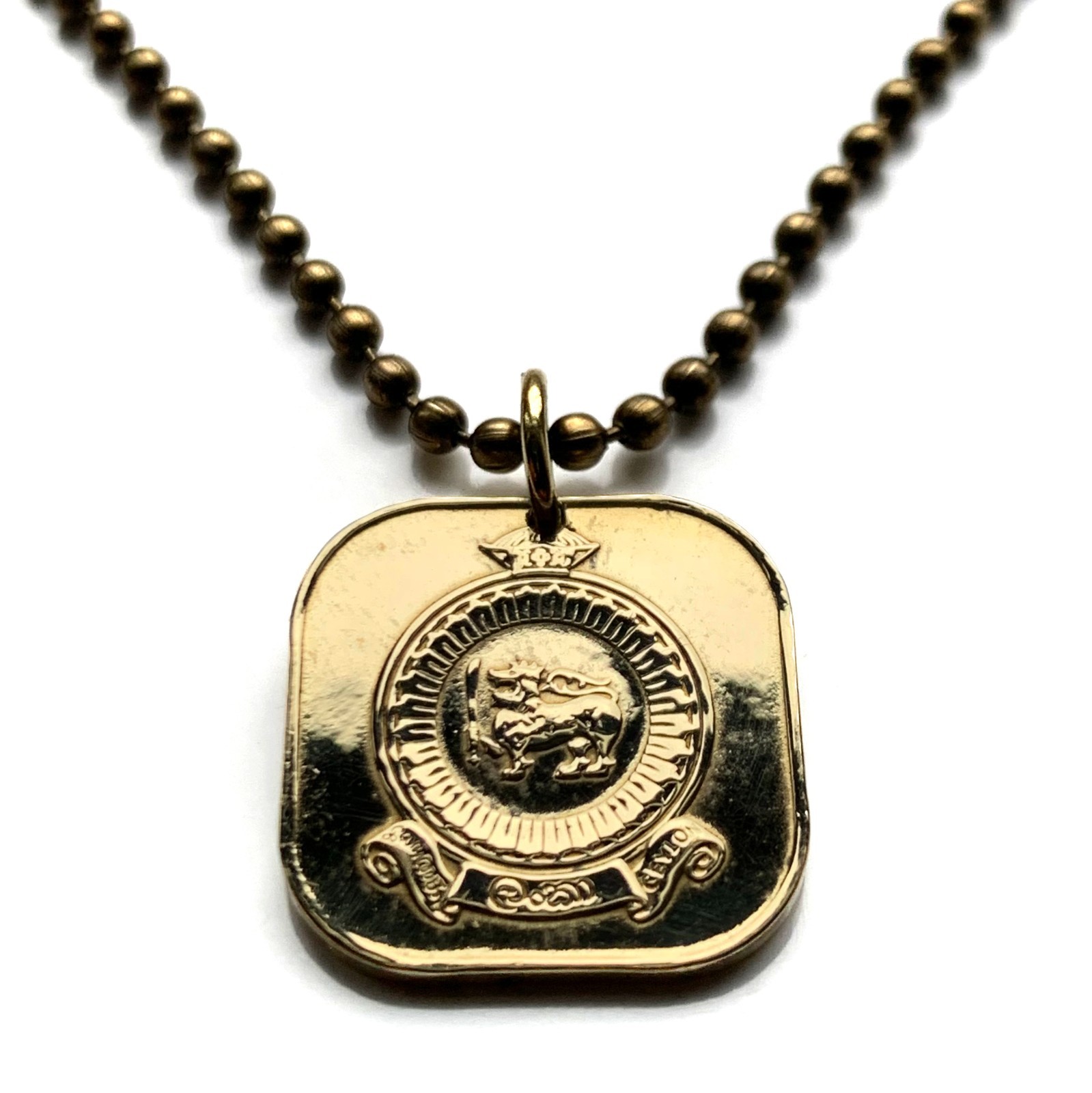 1963 Ceylon Sri Lanka 5 Ct coin pendant golden lion kastane sword Colombo 000307