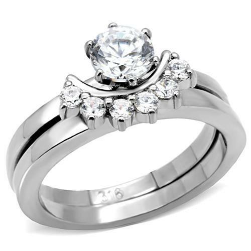 TK105 – High polished (no plating) Stainless Steel Ring with AAA Grade CZ in