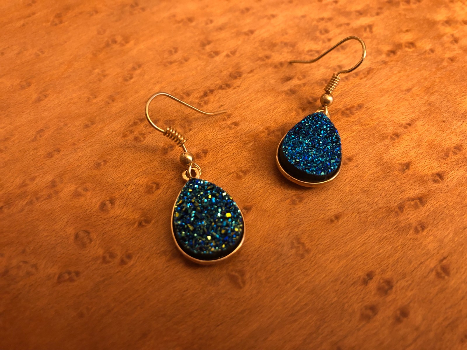 Dark Blue, Sparkly Tear Drop Earrings