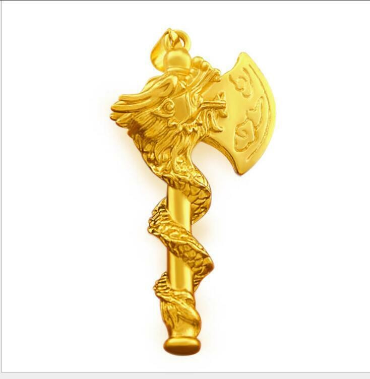 Axe Dragon 22K 24K Thai Baht Yellow Gold GP Filled Necklace 30g