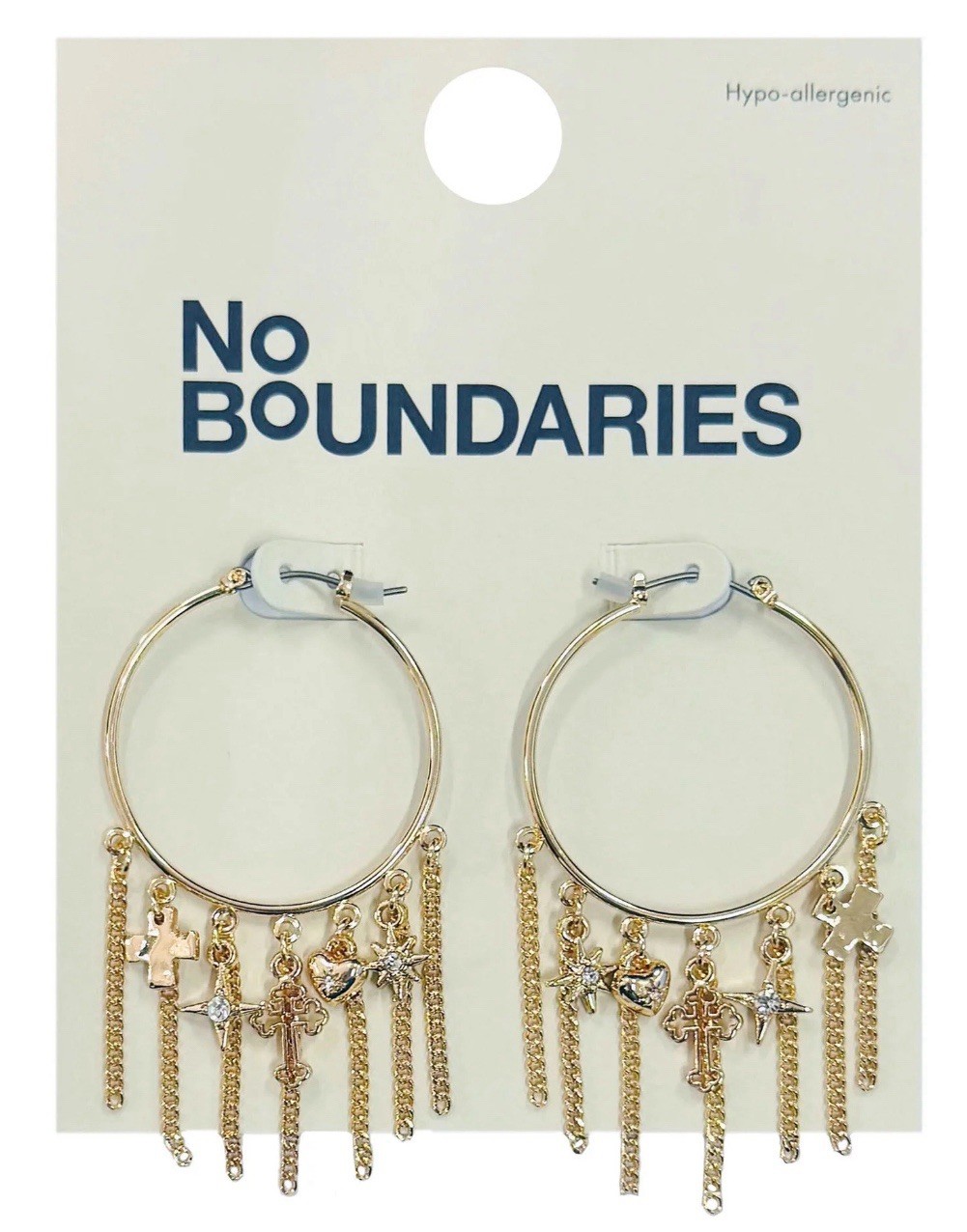 No Boundaries Women’s Multi Charm Hoop Gold Hypo-allergenic Earrings NIP