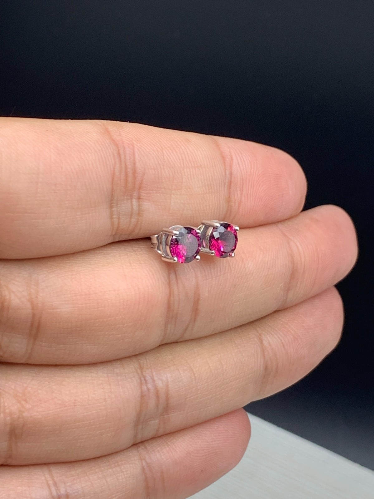 Malaya Garnet Sterling Silver Stud Earrings, Raspberry Rhodolite