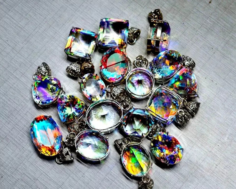500 Ct Natural Rare Mystic Multi Color 925 Solid Silver Pendant Lot Gemstone