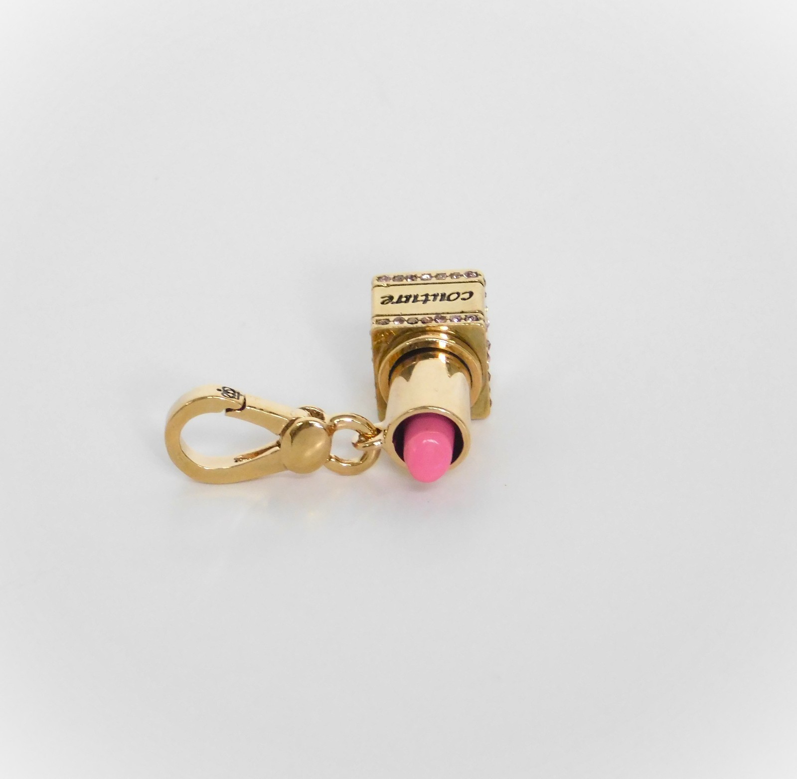 Juicy Couture 2006 Gold Plated Lipstick Charm Pink Crystals Accents YJRU0871