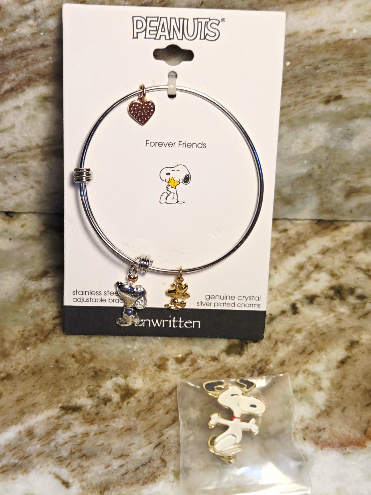 Unwritten Peanuts Snoopy Adjustable Stainless Steel Charm Bangle Bracelet
