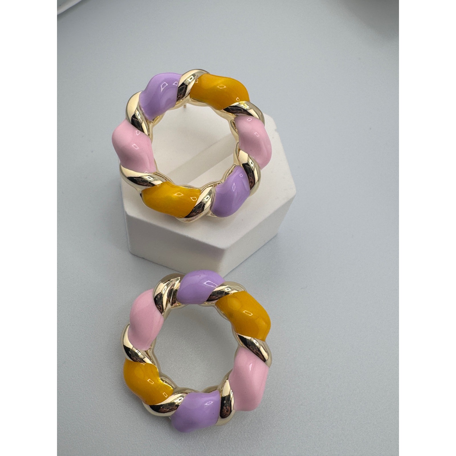 14K Gold Plated Pastel Enamel Twist Hoop Earrings Pink Purple Yellow Chunky NEW