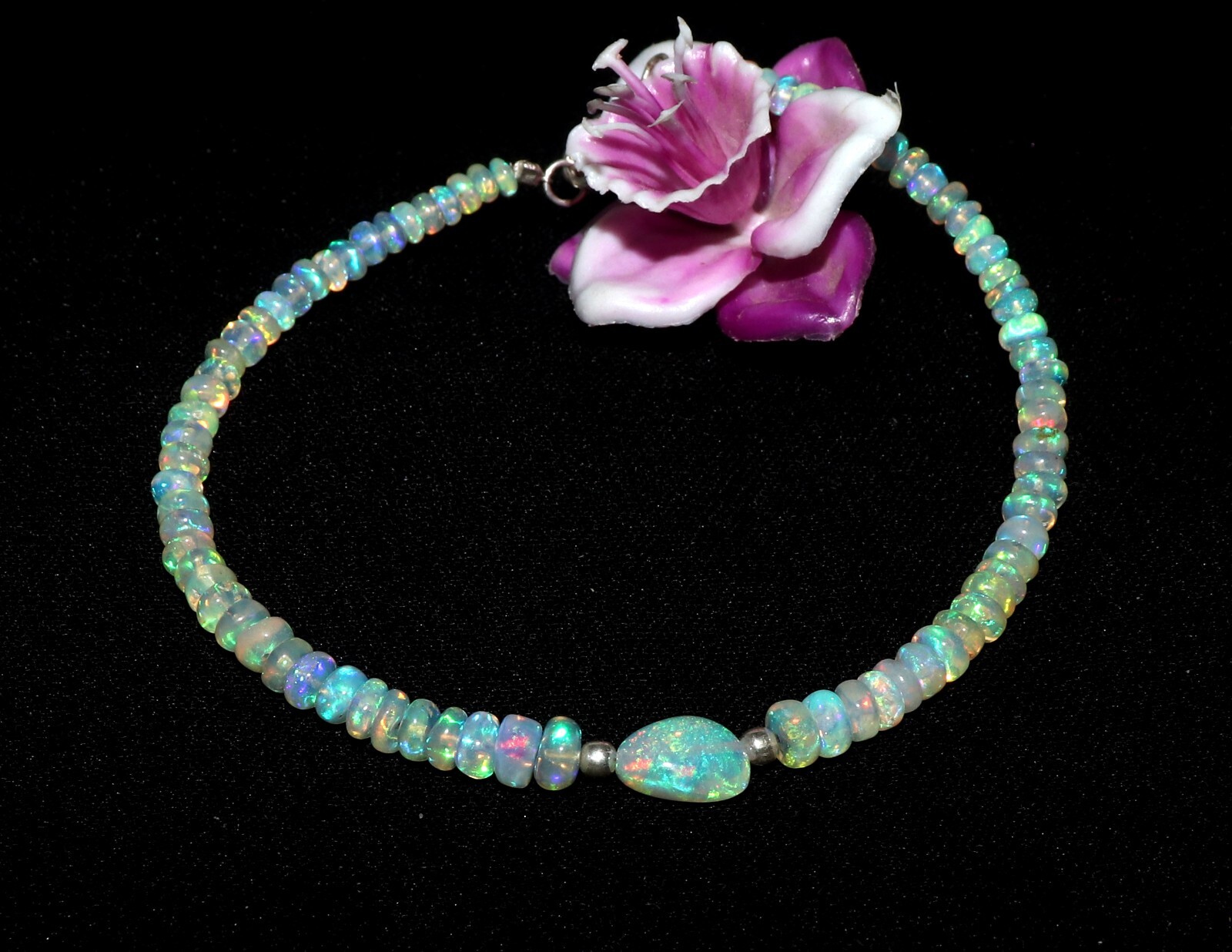 fire opal bracelet Natural Ethiopia opal tumble bracelet with 925 sterlin silver