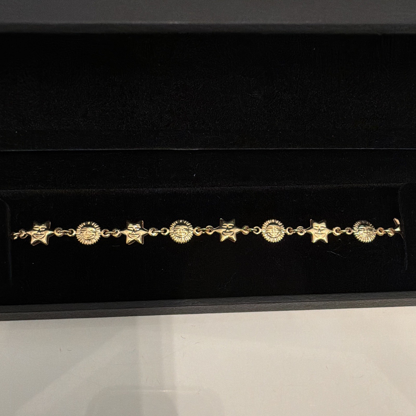 Gold Tone Star & Sun Celestial Charm Cable BABY Bracelet, Spring Ring, 6 in