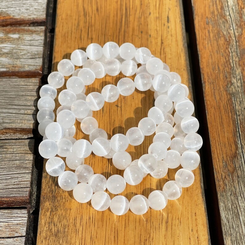 Natural Selenite Stone Stretch Bracelet 8mm Gemstone Beads Healing Crystal Gifts