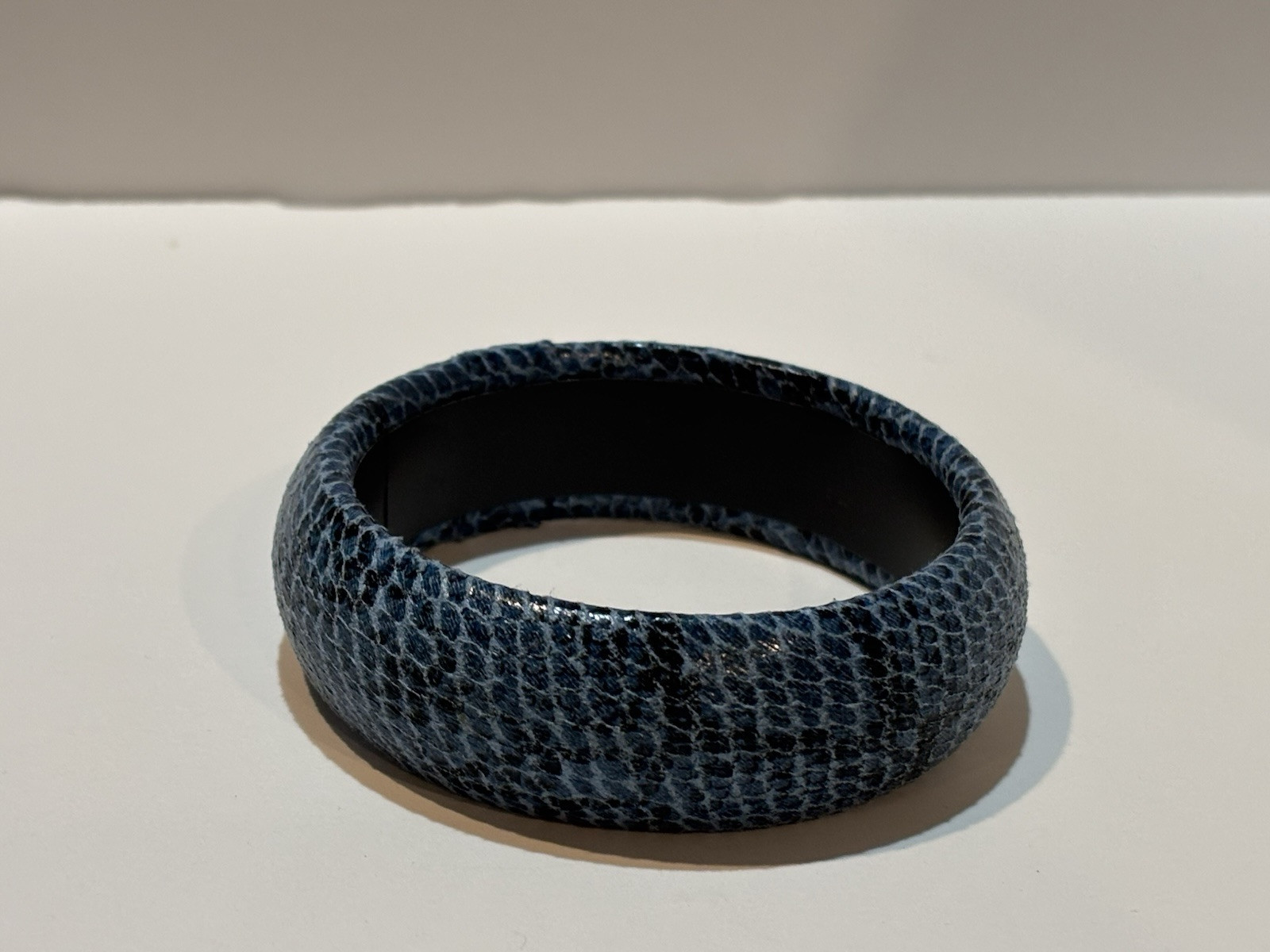 Blue Decoupage Bracelet With Black Inner Ribbon For Wrist Up to 8 1/2 inches