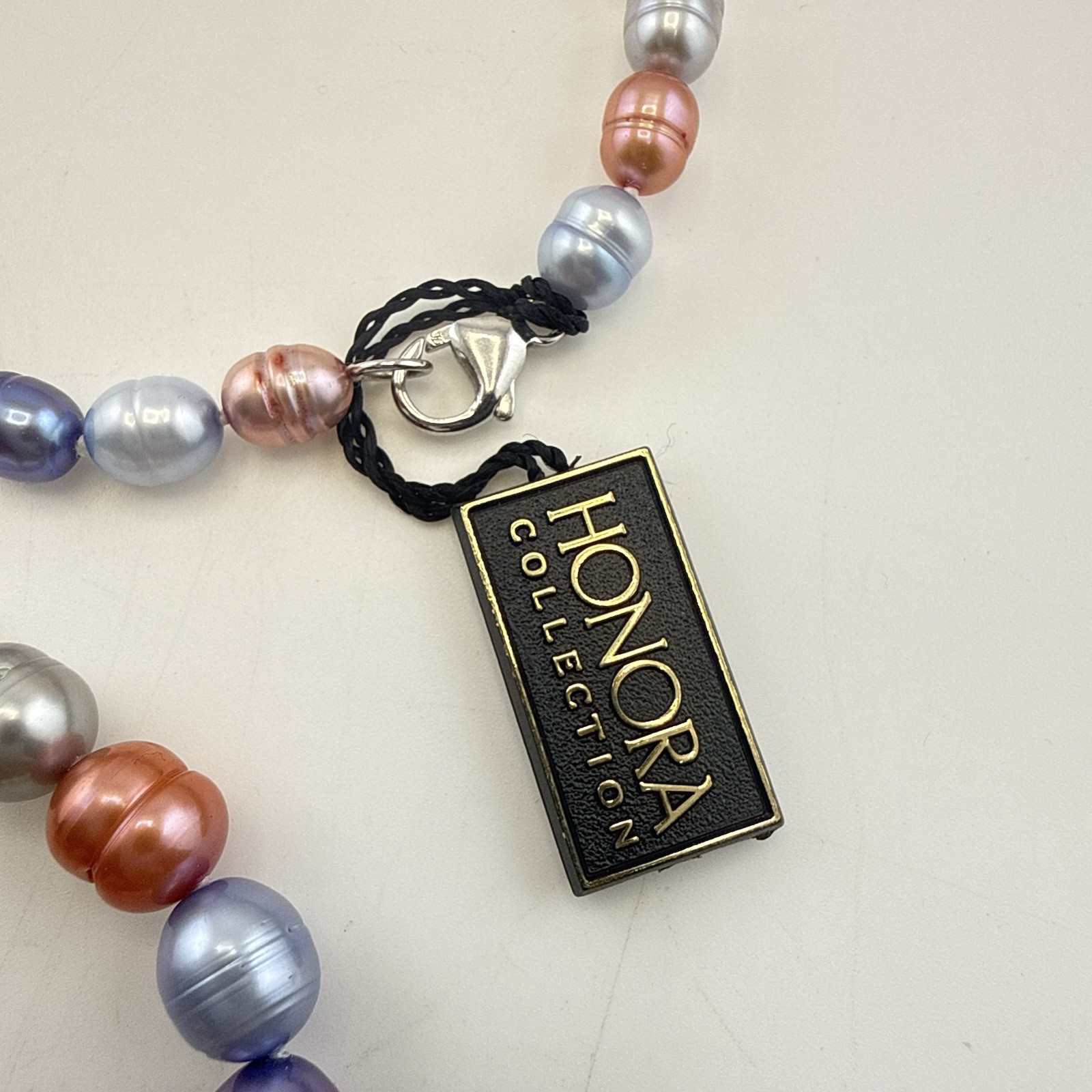 Honora Pearl Necklace Multicolor Ringed Sterling Silver Purple Green Blue 36″