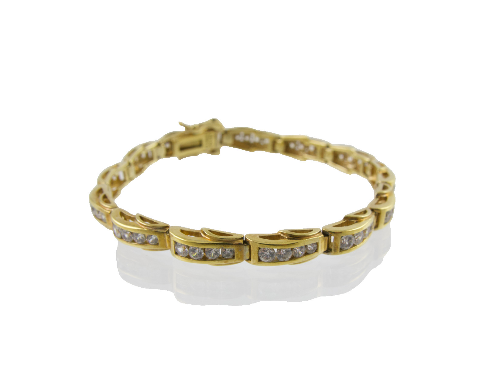 ADI 925 Sterling Thailand Gold Vermeil Channel Set C Zirconia Bar Link Bracelet