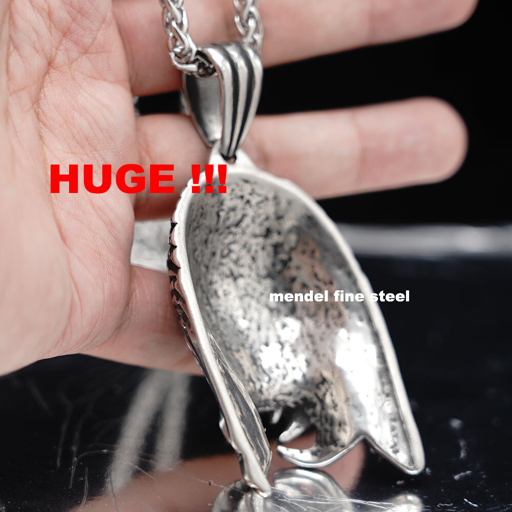 MENDEL Mens Large Big Horror Alien Predator Skull Necklace Chain Stainless Steel