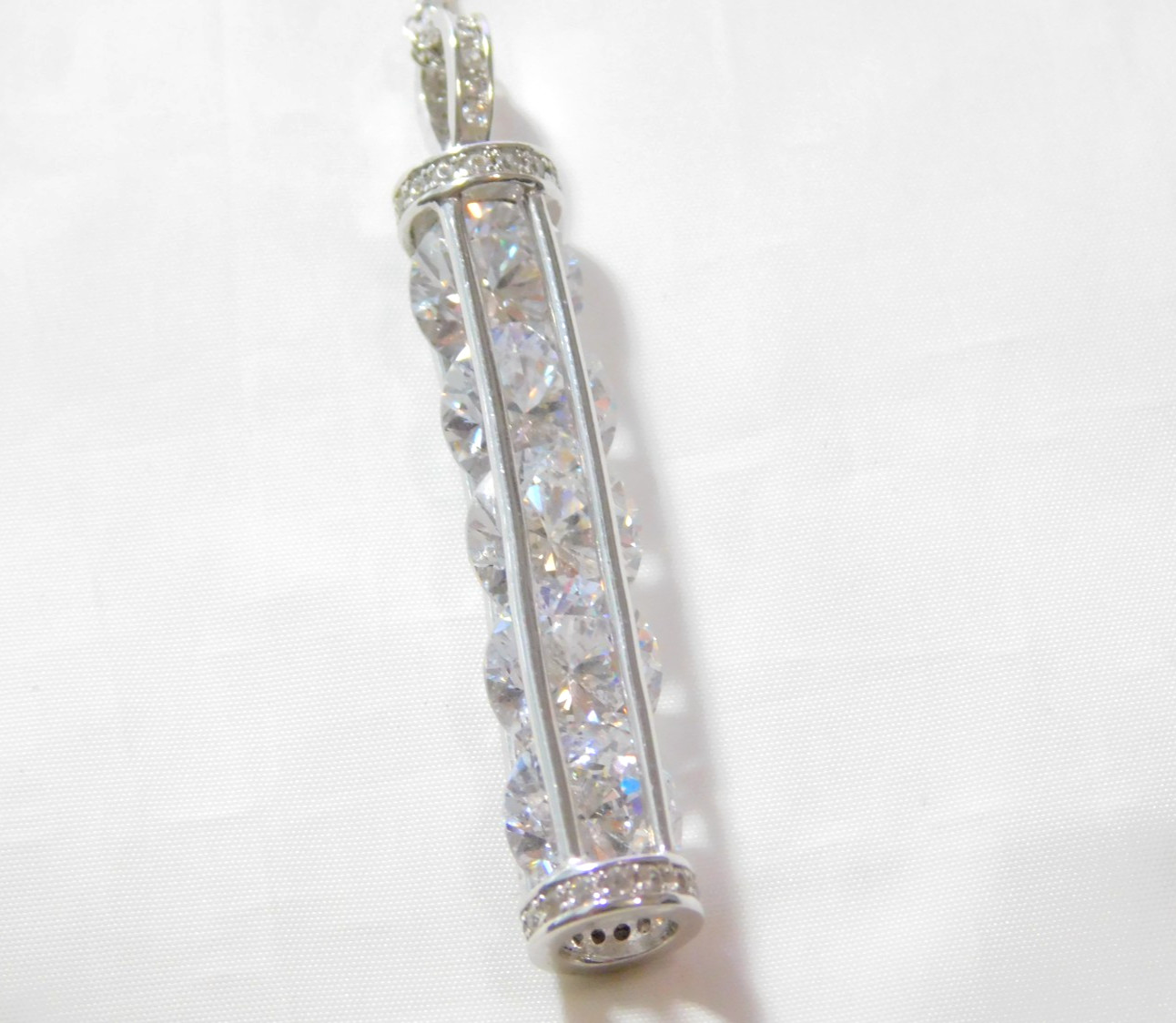 Sterling Silver CZ Modern Vertical Bar Pendant Necklace N580