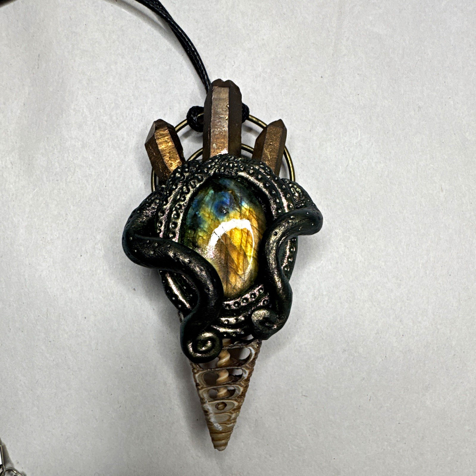 Siren Mermaid Tentacle Labradorite Shell Pendant