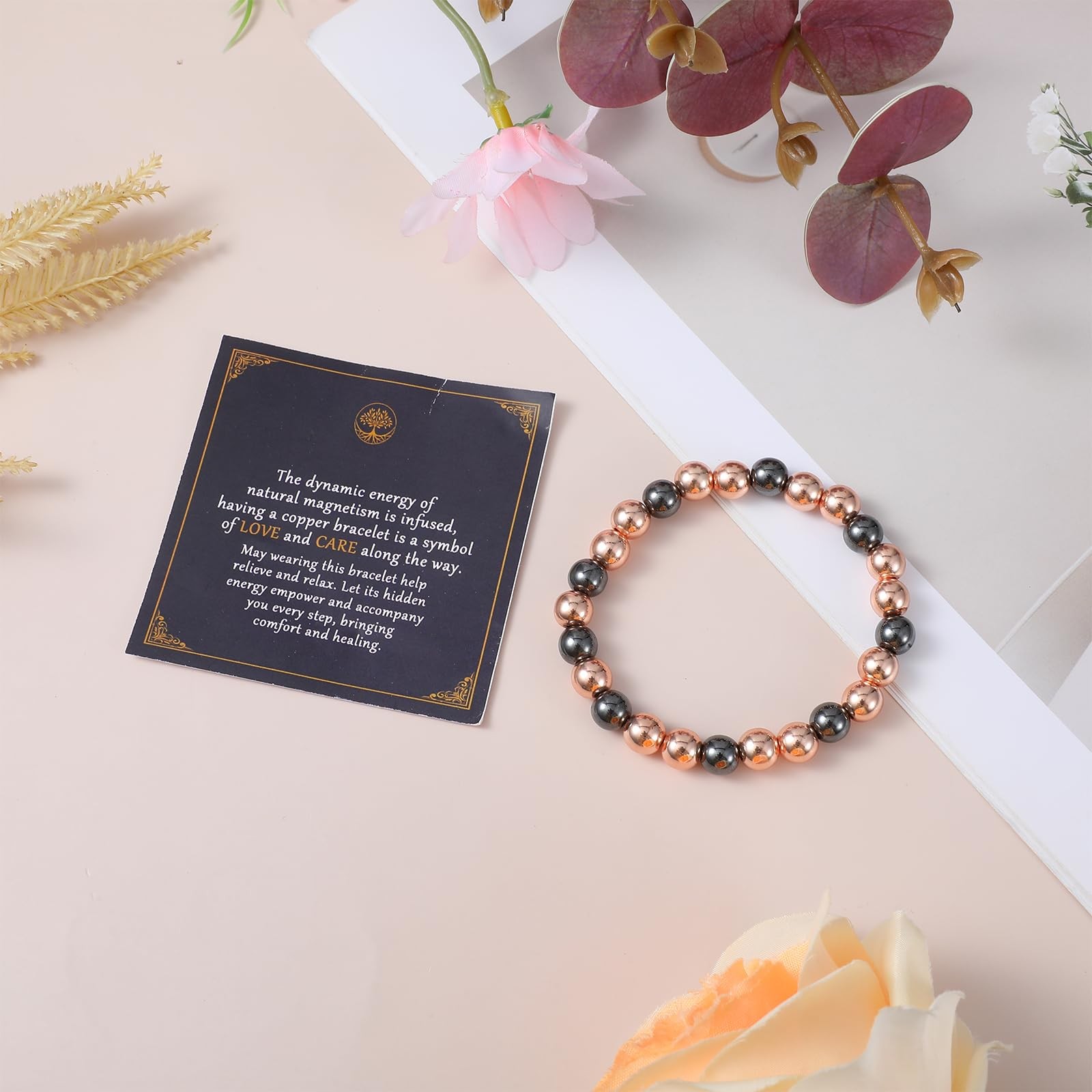 Copper Bracelet for Women and Men Hematite Beaded Stretch Bracelet with Healing
