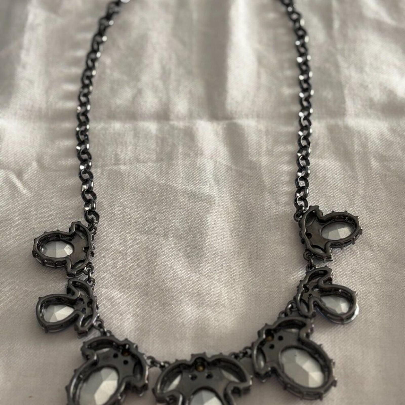 Gunmetal Blue Glass Statement Necklace Sapphire Faceted Gem Bib