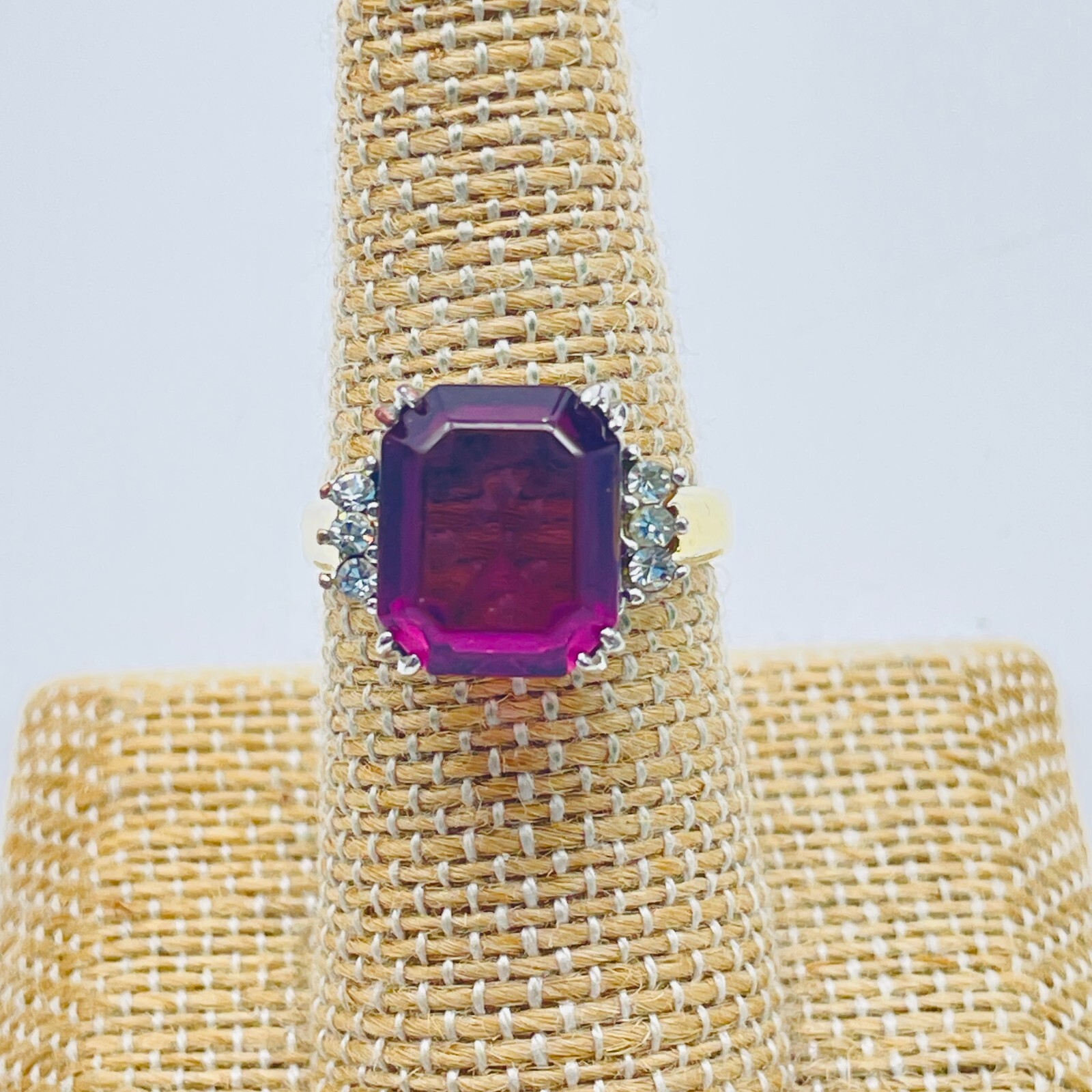 Beaded Dinner Ring Lot of 2 Purple Glass and Pink Bead Rhinestone Accents