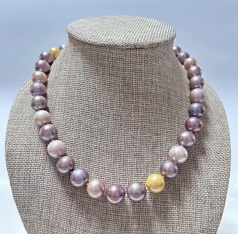 BIG Multicolor 13-14 mm 18” Tahitian Pearl Necklace, Sterling Silver Clasp