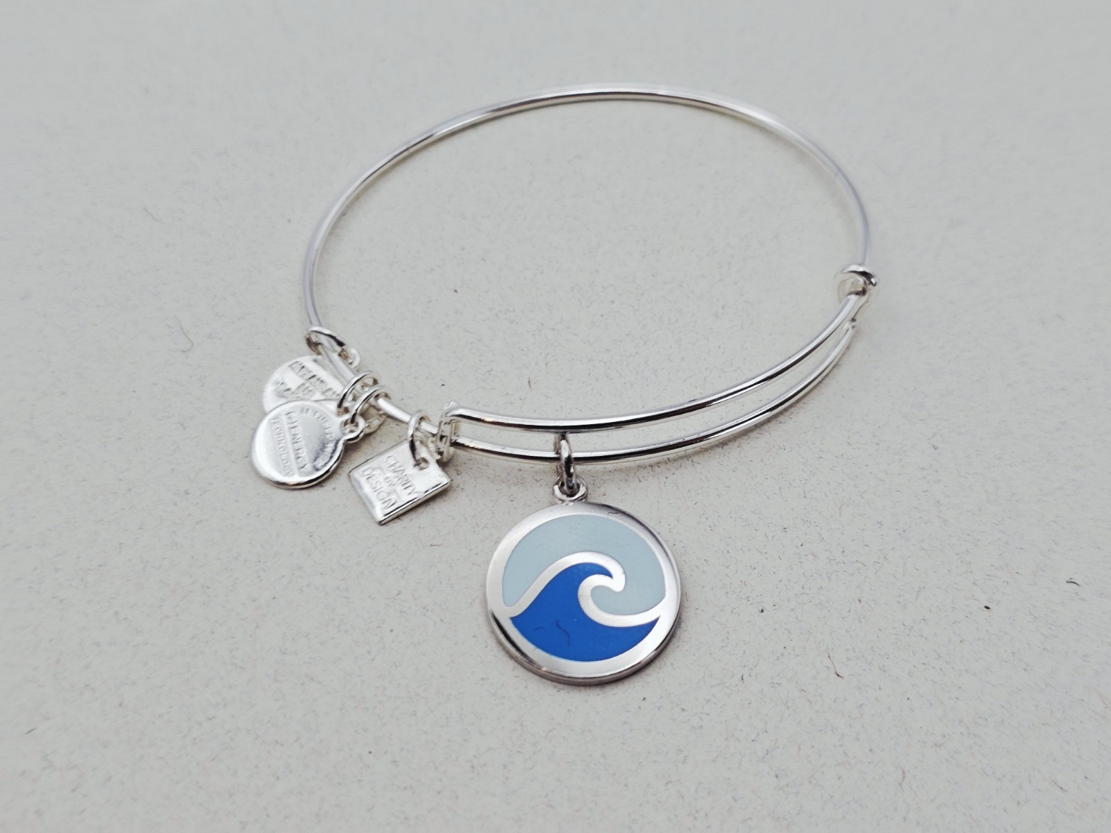 Alex & Ani ” Ocean Wave ” Silver & Blue Charm Bangle Silver Bracelet ✨️