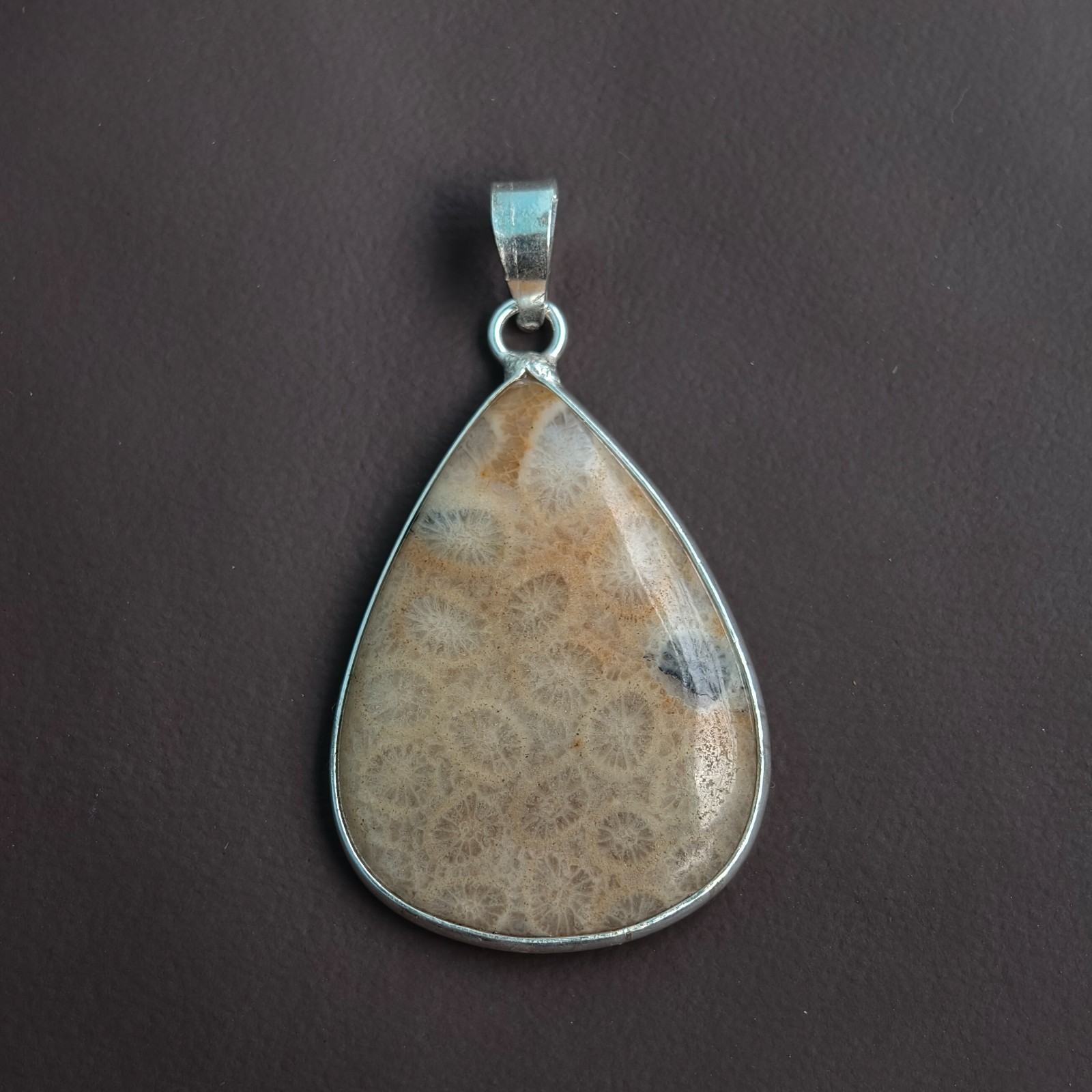 Fossil Coral Pendant 925 Sterling Silver Necklace, Handmade Natural Coral Fossil