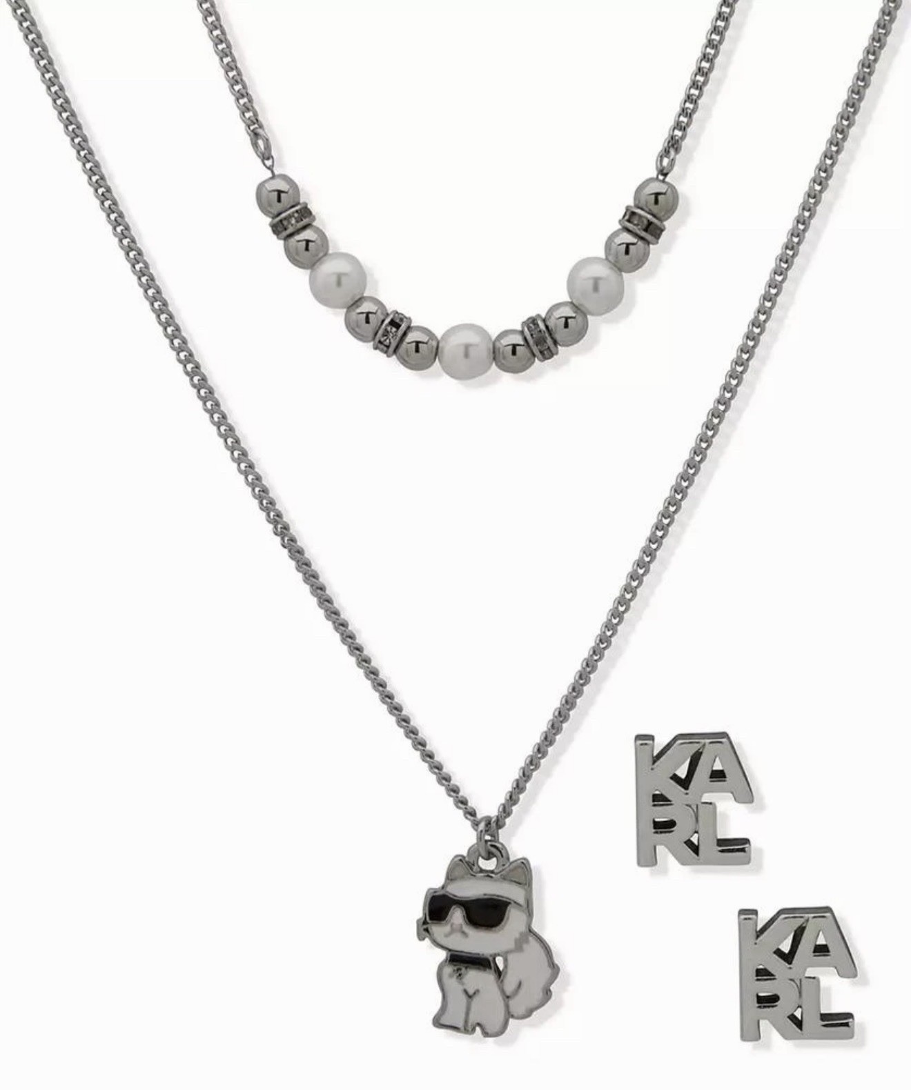 Karl Lagerfeld Paris Women’s Jewelry Set Necklace and Earrings Silver Tone