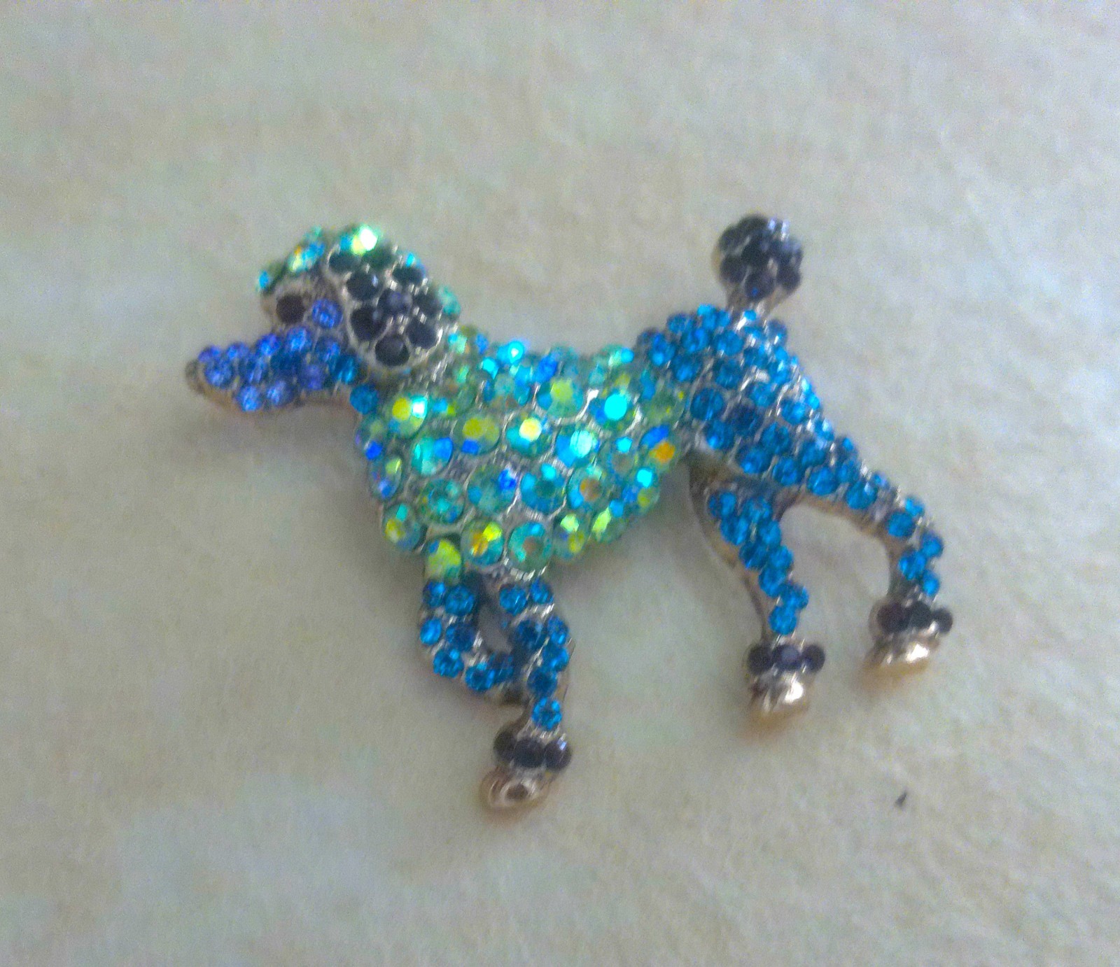 New Vibrant Goldtone Brilliant Multi Color Assorted Crystals Poodle Pin Brooch