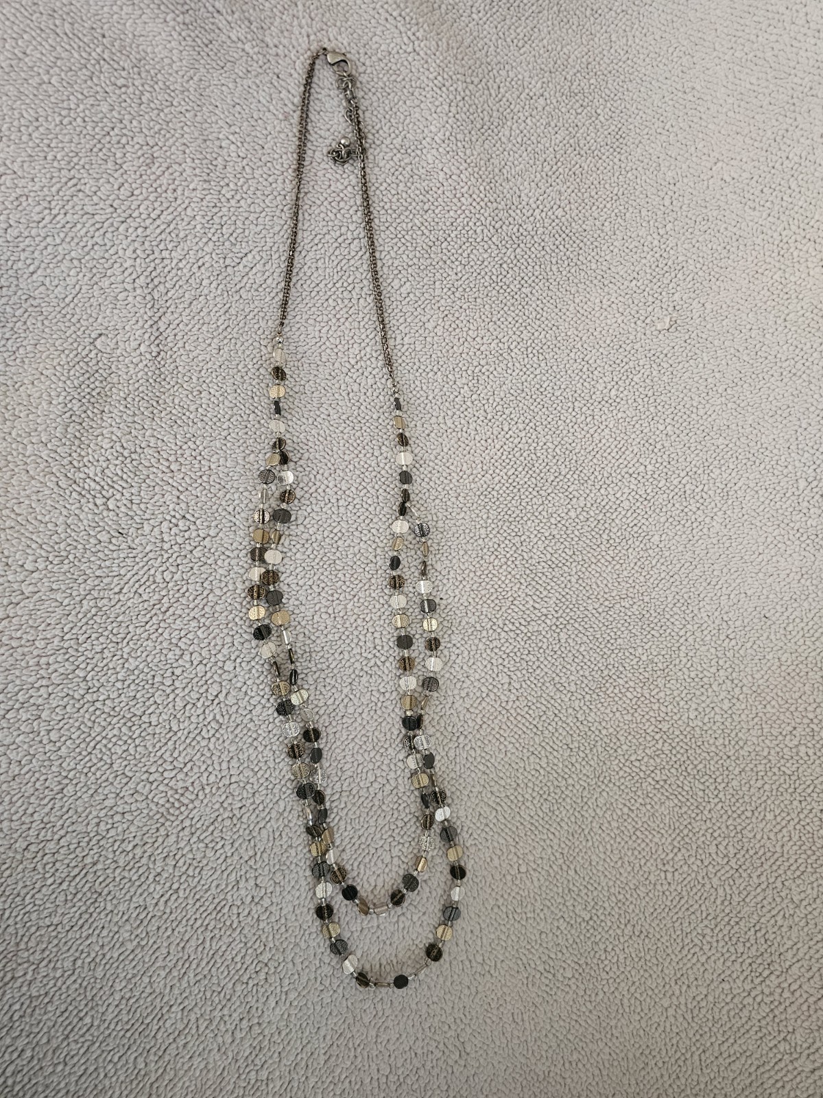 Chico’s Coin Long Bib Necklace Mixed Metal Layered Signed Chicos Jewelry 41″