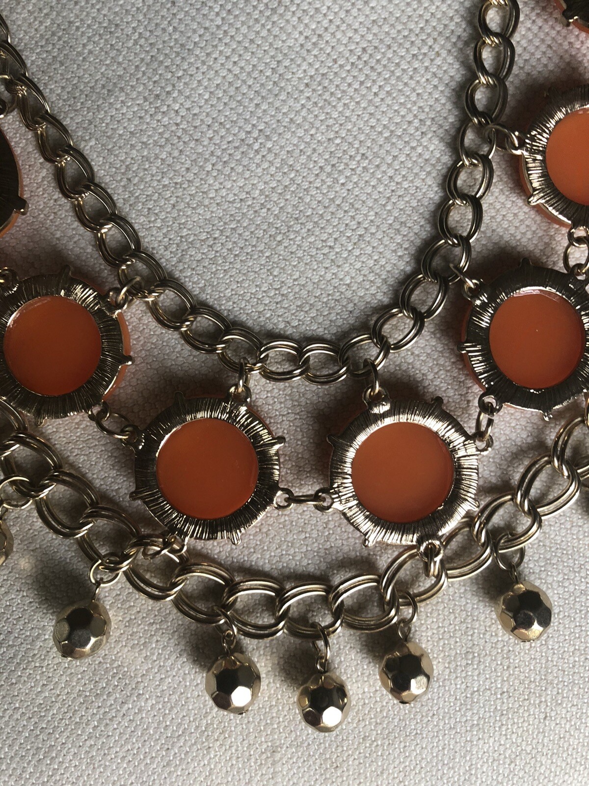Orange faux stone statement chain golden beads necklace. Perfect new condition. 