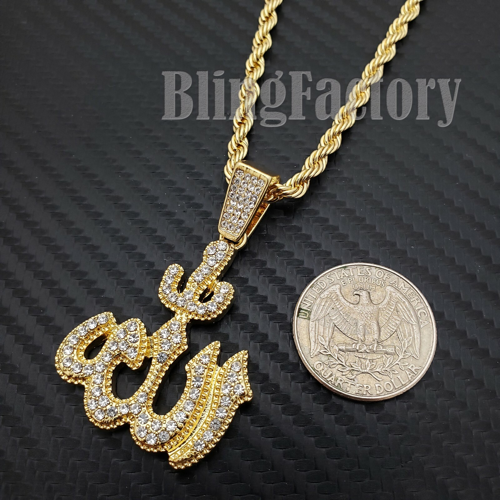 Iced Hip Hop Gold PT Muslim Allah Pendant & 4mm 24″ Rope Chain Fashion Necklace