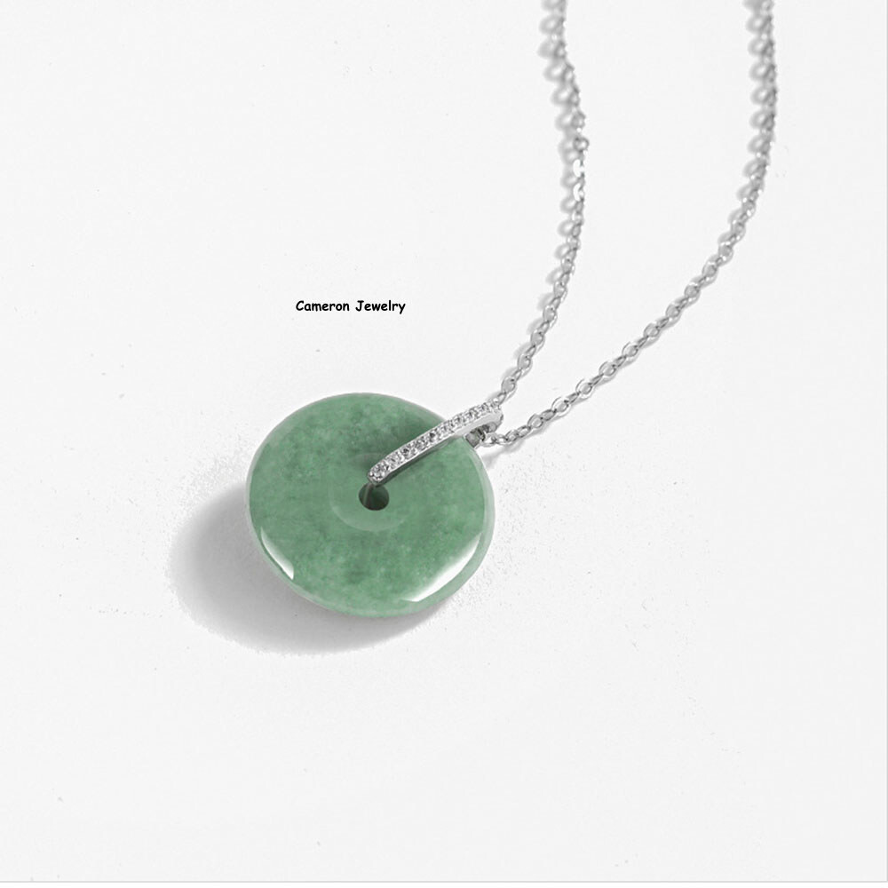 Real Grade A Natural Green Jade Jadeite Men Women Lucky Circle Peace Pendant