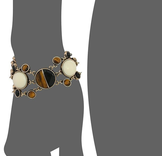 Lucky Brand Tiger’s Eye & Black Stone Ivory Bead Gold Tone Bracelet NWT