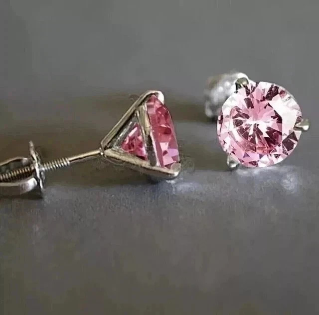 2Ct Round Cut Simulated Pink Sapphire Women’s Stud Earring 14K White Gold Plated