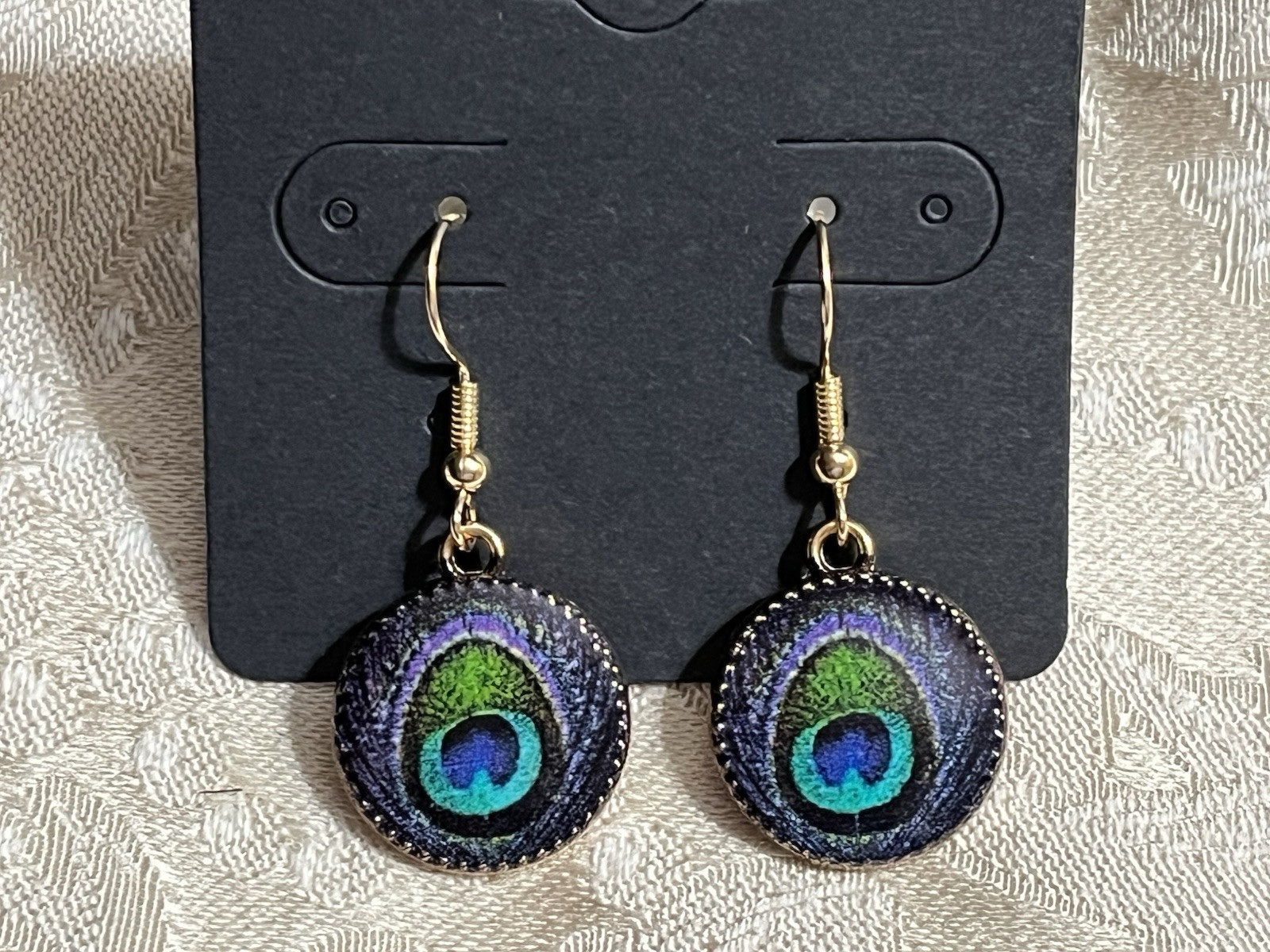 Retro Peacock Gold Enamel Round Drop Dangle Bohemian Fashion Earring Set