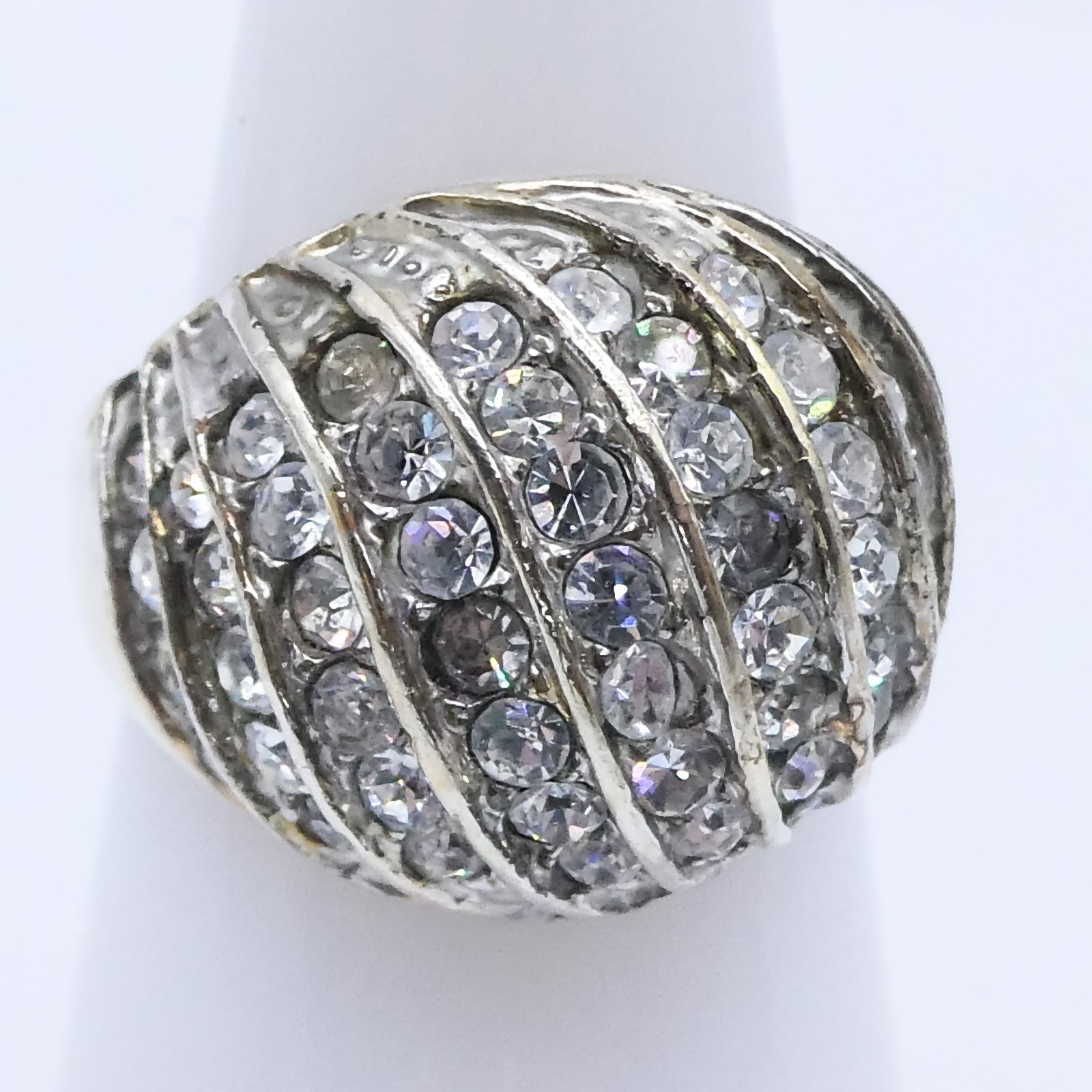 Vintage Gold Pave Cluster Dome Womens Coctail Statement Sz 7 Ring