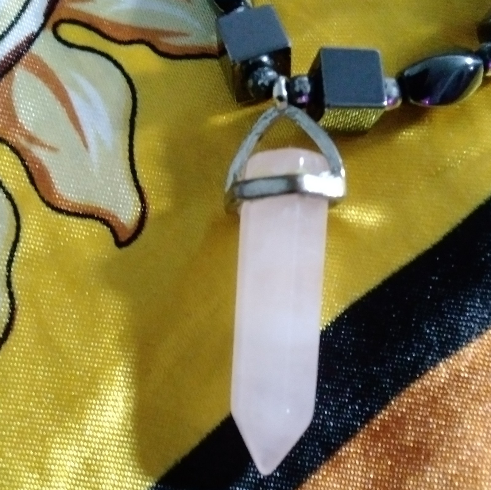 Silver Tone Beaded Ball Chain Necklace with Pink Spike Charm Pendant