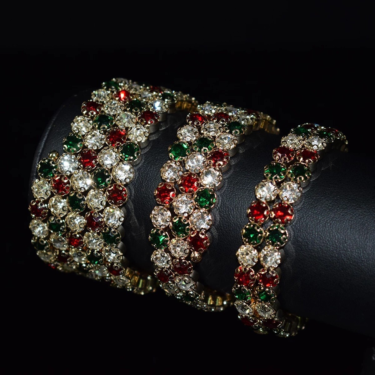 Multi Color 3 layer Crystal Cuff Fashion Jewelry Charm Stretch Bangle Bracelet