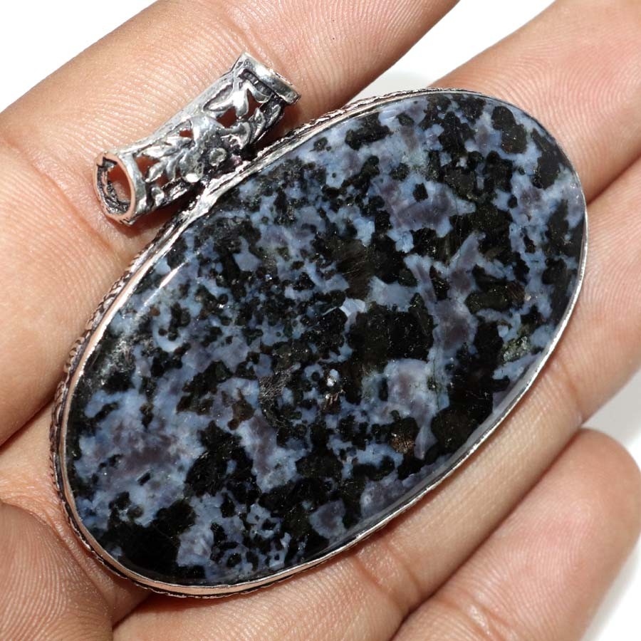 925 Silver Plated Massive Merlinite Pendant 60X36mm Promise Gift for women GW