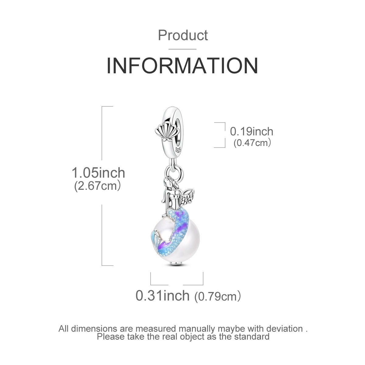 MULA Fine 925 Stering Silver DIY Charm Mermaid Pearl Pendant for Women Bracelet